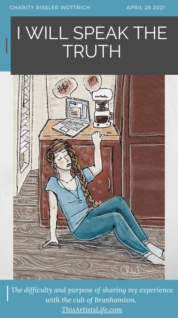 Illustration of Charity Wottrich depicting a panic attack in the midst of writing "Where the Willow Weeps. This picture is for pinning.